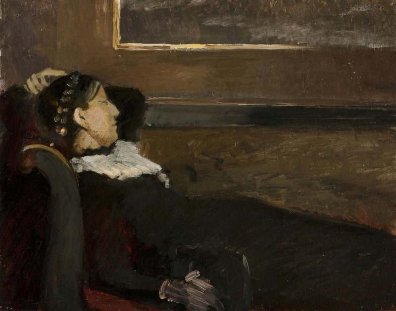 Anna Ancher descansa en el comedor de Bründum. - Michael Peter Ancher