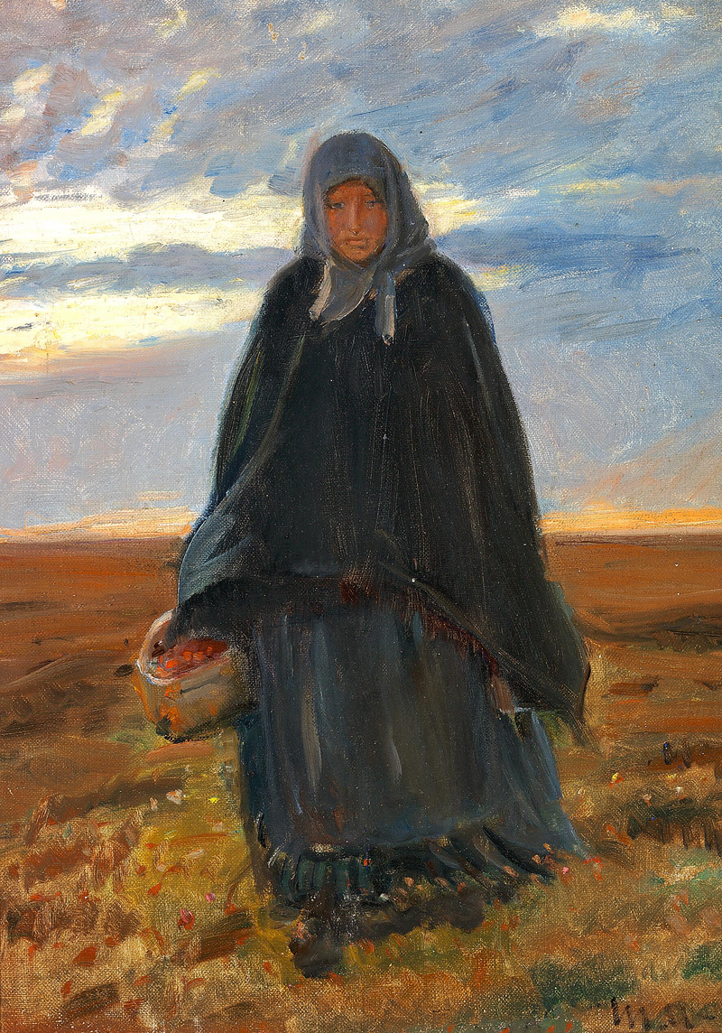 Anna Baltzer regresa a casa con una cesta de bayas. - Michael Peter Ancher