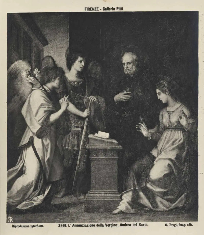 Anunciación con los santos Miguel Arcángel y Gozenso - Andrea del Sarto