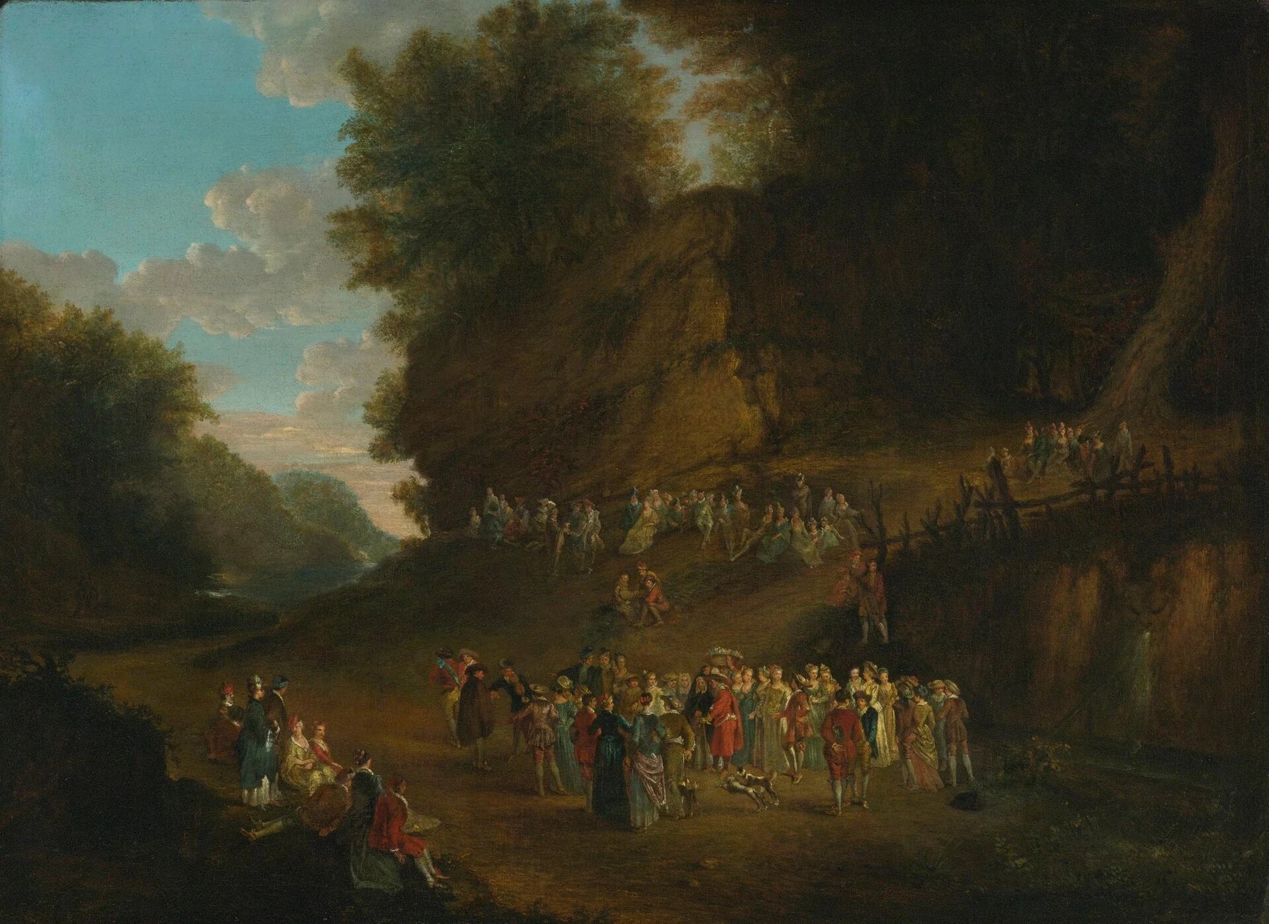 Fête rustique dans un paysage rocheux, peinture d’Antoine Watteau