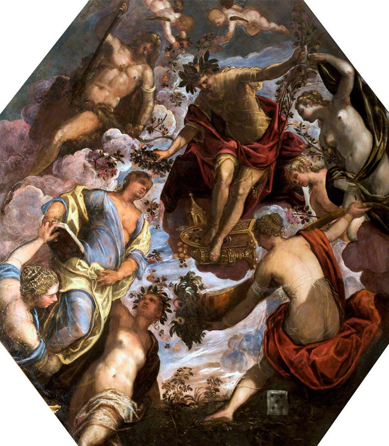 Apolo coronando a un poeta, en presencia de Hércules y de otras cuatro mujeres. - Jacopo Tintoretto