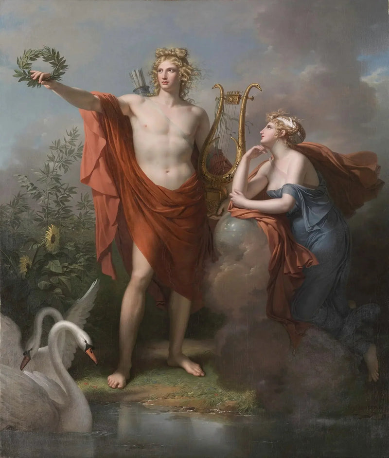 Apolo, Dios de la Luz, de la Elocuencia y de las Bellas Artes, acompañado de Urania, Musa que preside la Astronomía