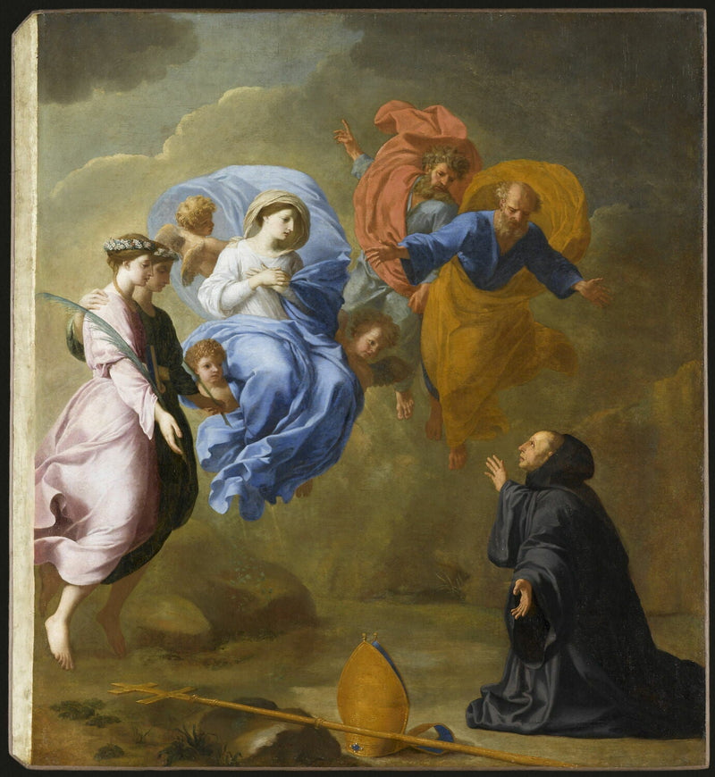 Aparición de la Virgen acompañada de santa Inés y de santa Téclica en san Martín - Eustache Le Sueur