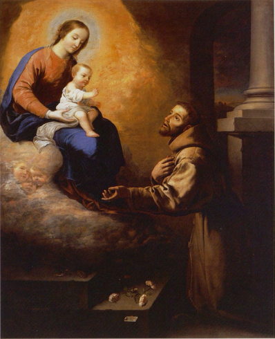 Aparición de la Virgen y del Niño Jesús a san Francisco en la Porciúncula - Francisco de Zurbarán