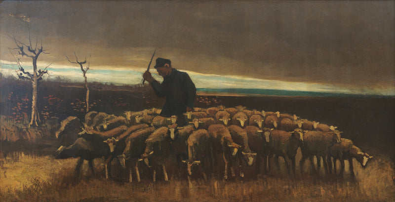 Pastor con un rebaño de ovejas - Vincent van Gogh