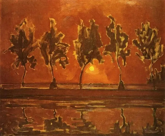 Árboles cerca del Gein al amanecer de la luna - Piet Mondrian