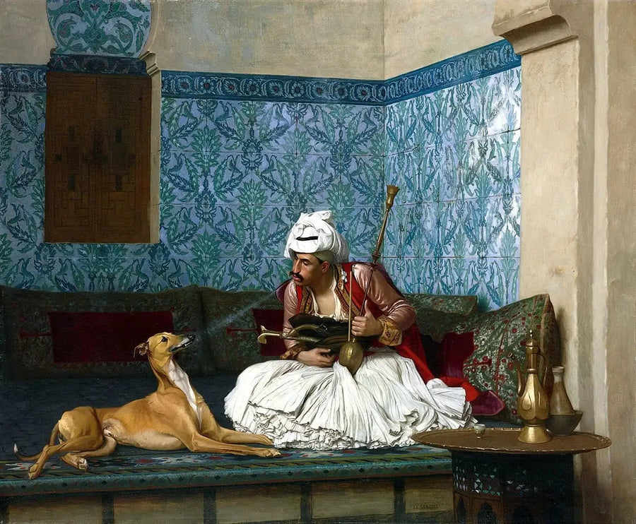 Arnaut sopla humo sobre la nariz de su perro - Jean-Léon Gérôme