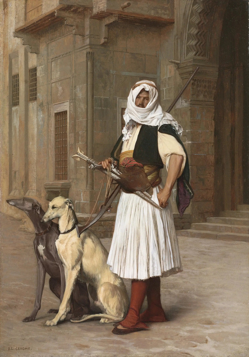Arnaute con dos perros whippets - Jean-Léon Gérôme