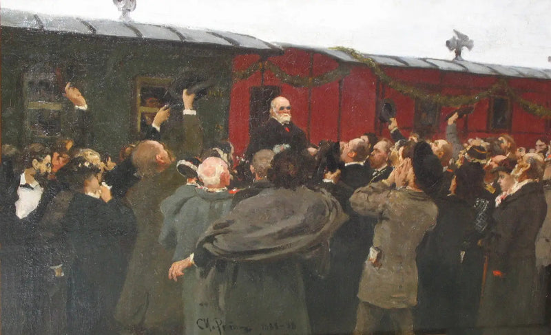 Llegada de Nikolaï Ivanovitch Pirogov a Moscú con motivo del 50 aniversario de sus actividades científicas. - Ilya Repin
