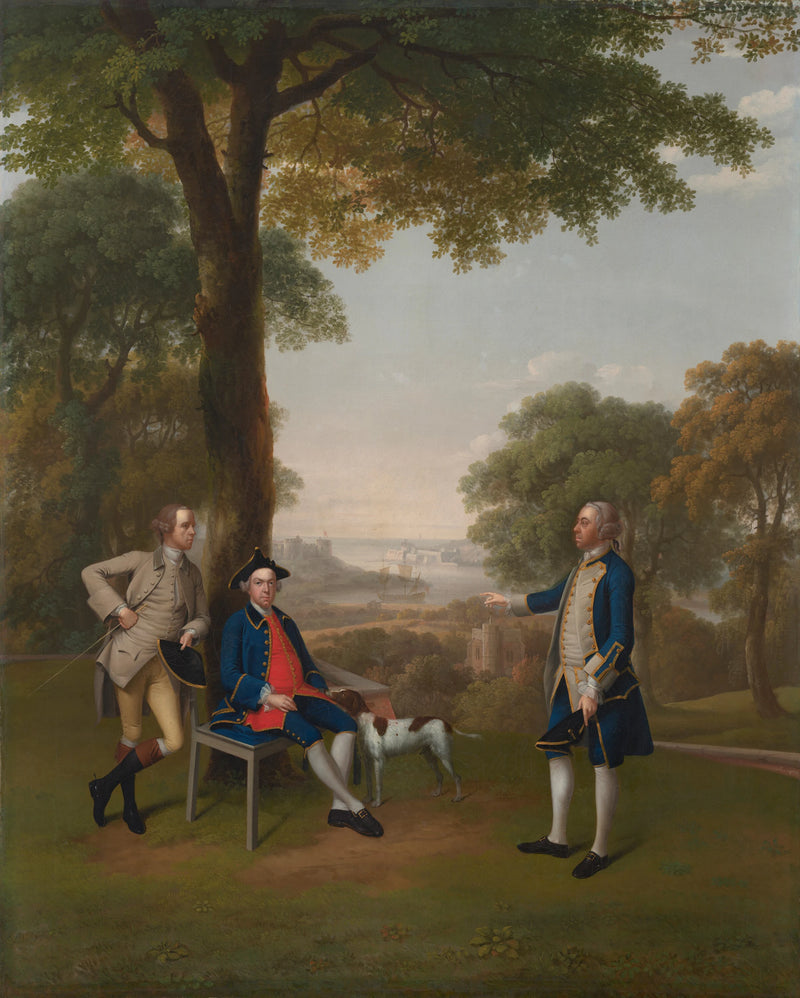 Arthur Holdsworth conversant avec Thomas Taylor et le capitaine Stancombe au bord de la rivière Dart - Arthur Devis