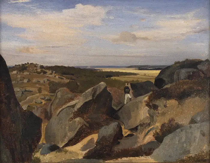 Artista paseando en un caos de rocas en Fontainebleau - Jean-Baptiste Camille Corot
