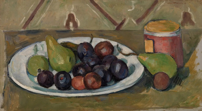 Plato con frutas y tarro de conservas - Paul Cézanne