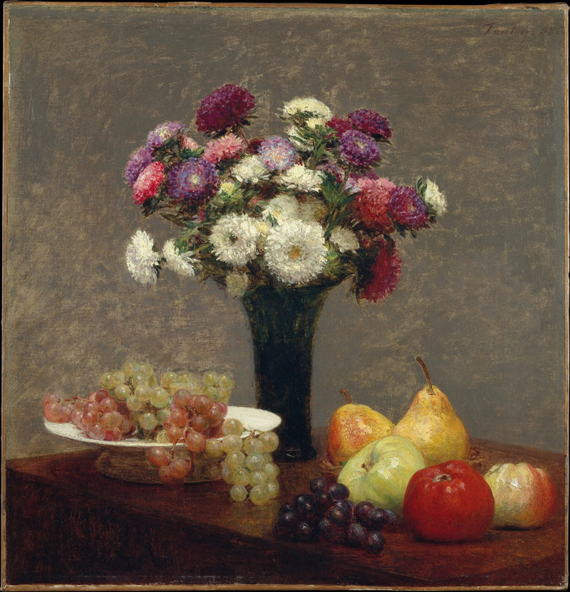 Asters y Frutas sobre una mesa - Henri Fantin-Latour