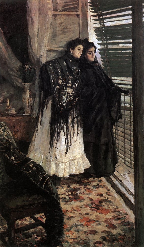 En el balcón, las españolas Leonora y Ampara - Konstantin Korovin
