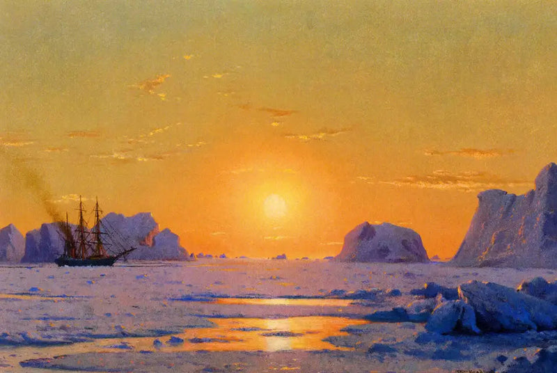 En alta mar frente a Groenlandia bajo el sol de medianoche - William Bradford