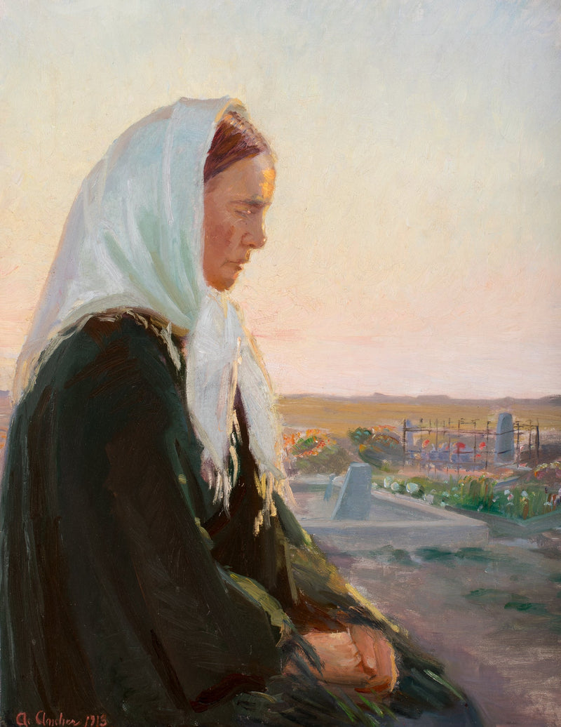 Al pie de la tumba. - Anna Ancher
