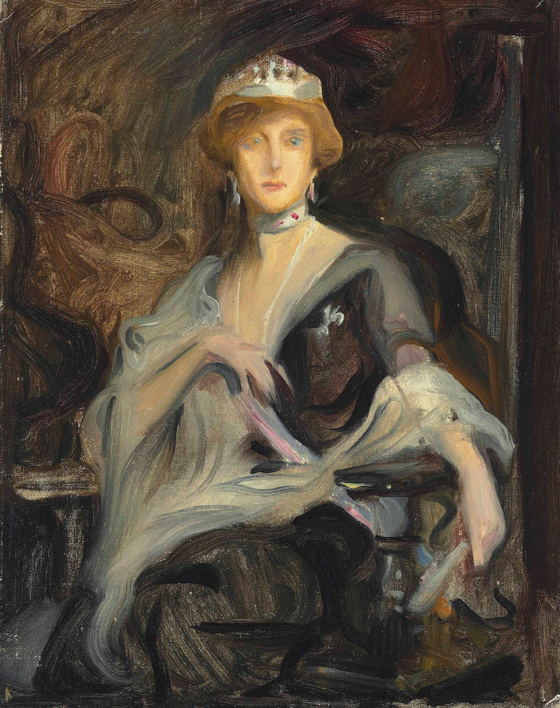 Augusta Victoria, reina de Portugal, en el exilio, estudia - Philip de Laszlo