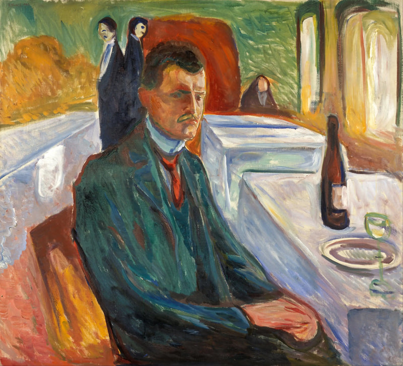 Autorretrato con botella de vino - Edvard Munch