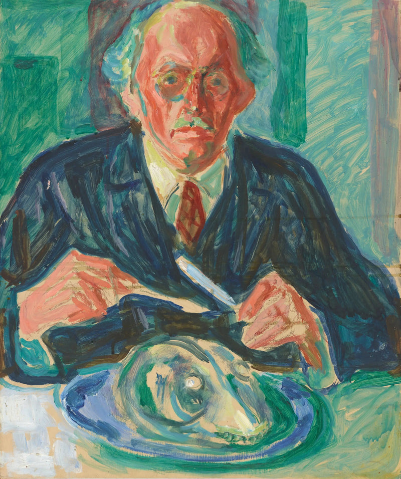 Autorretrato con cabeza de perro sobre un plato - Edvard Munch