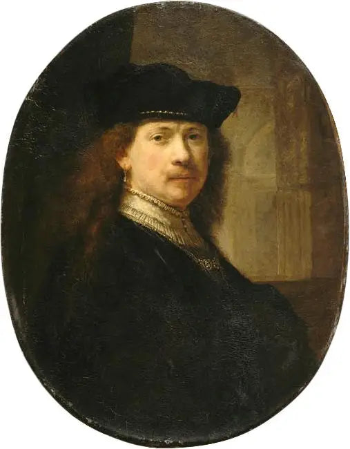 Autorretrato con tocado sobre fondo de arquitectura - Rembrandt
