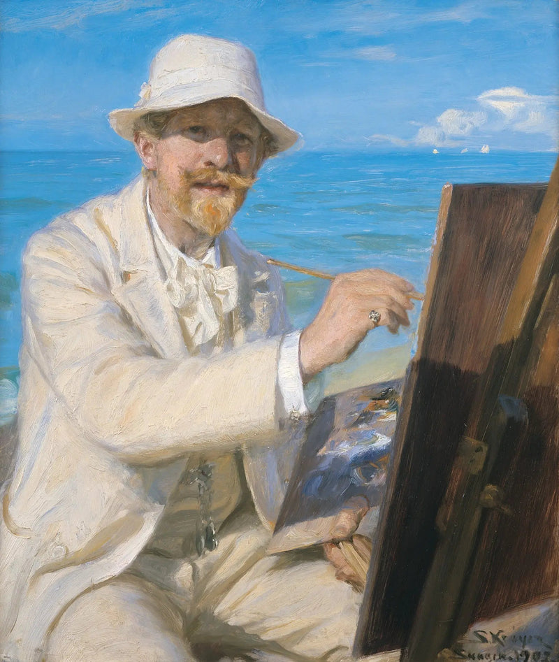Autorretrato, sentado cerca de su caballete en la playa de Skagen - Peder Severin Krøyer