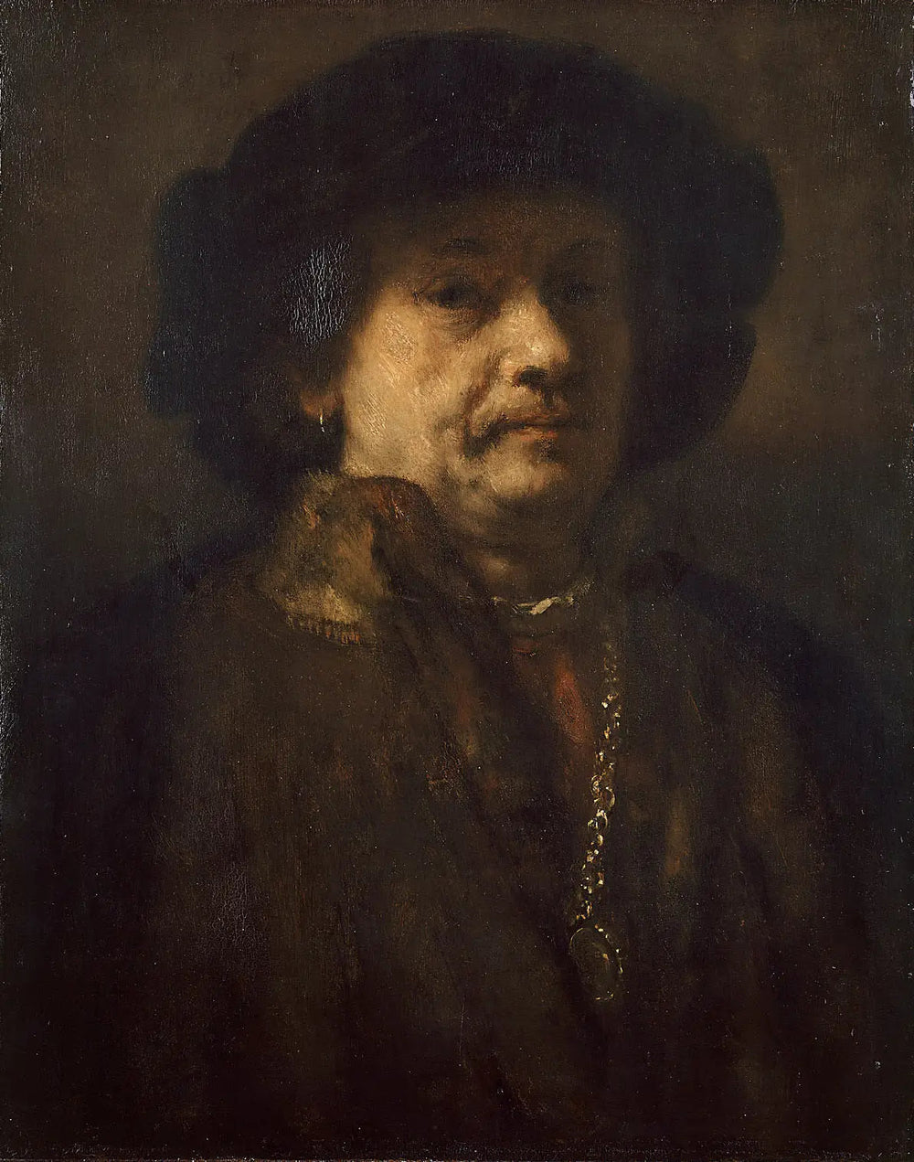 Autoportrait au béret noir et à la chaîne d'or - Rembrandt image 1 copie de tableau peinte à la main