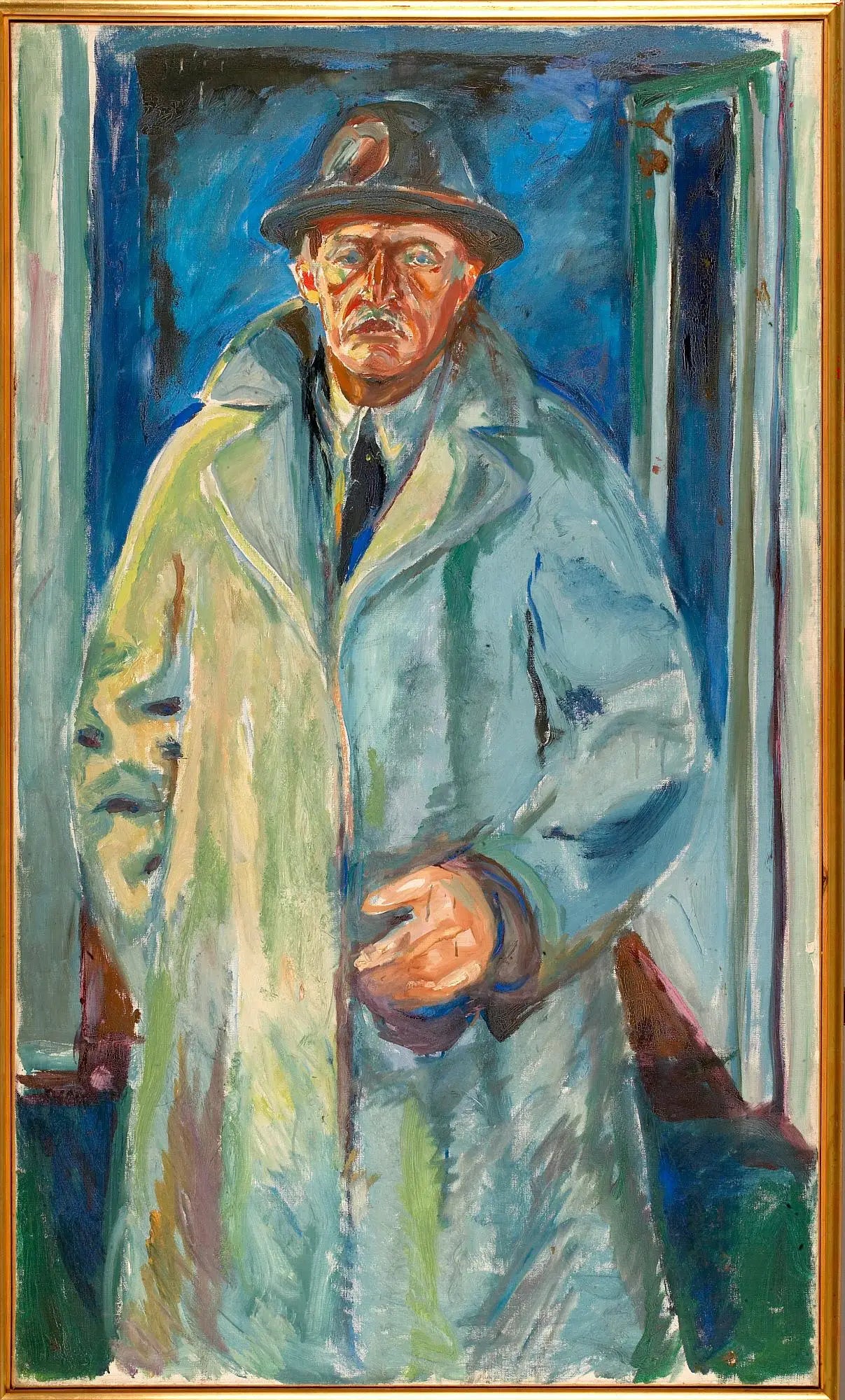 Reproduction du tableau « Autoportrait au chapeau et au manteau - Edvard Munch » par Alpha Reproduction en peinture à l’huile