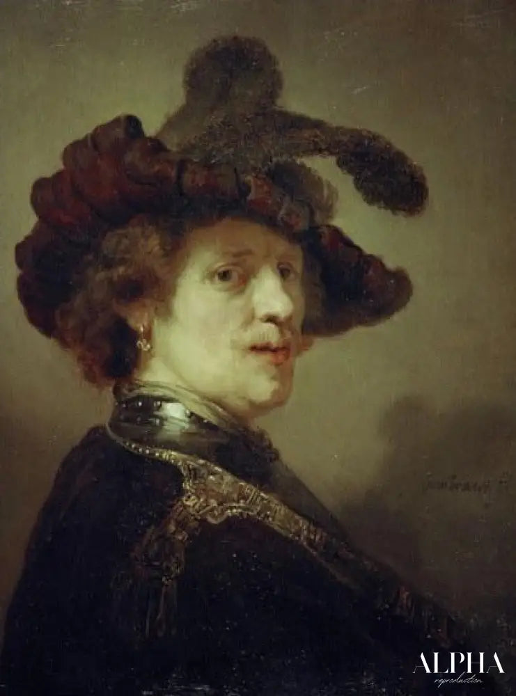 Autoportrait avec chapeau à plumes - Rembrandt van Rijn - Reproductions de tableaux et peintures haut de gamme