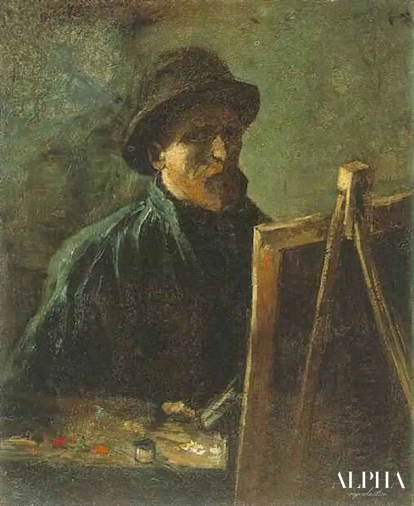 Autoportrait avec chapeau de feutre foncé au chevalet - Van Gogh - Reproductions de tableaux et peintures haut de gamme