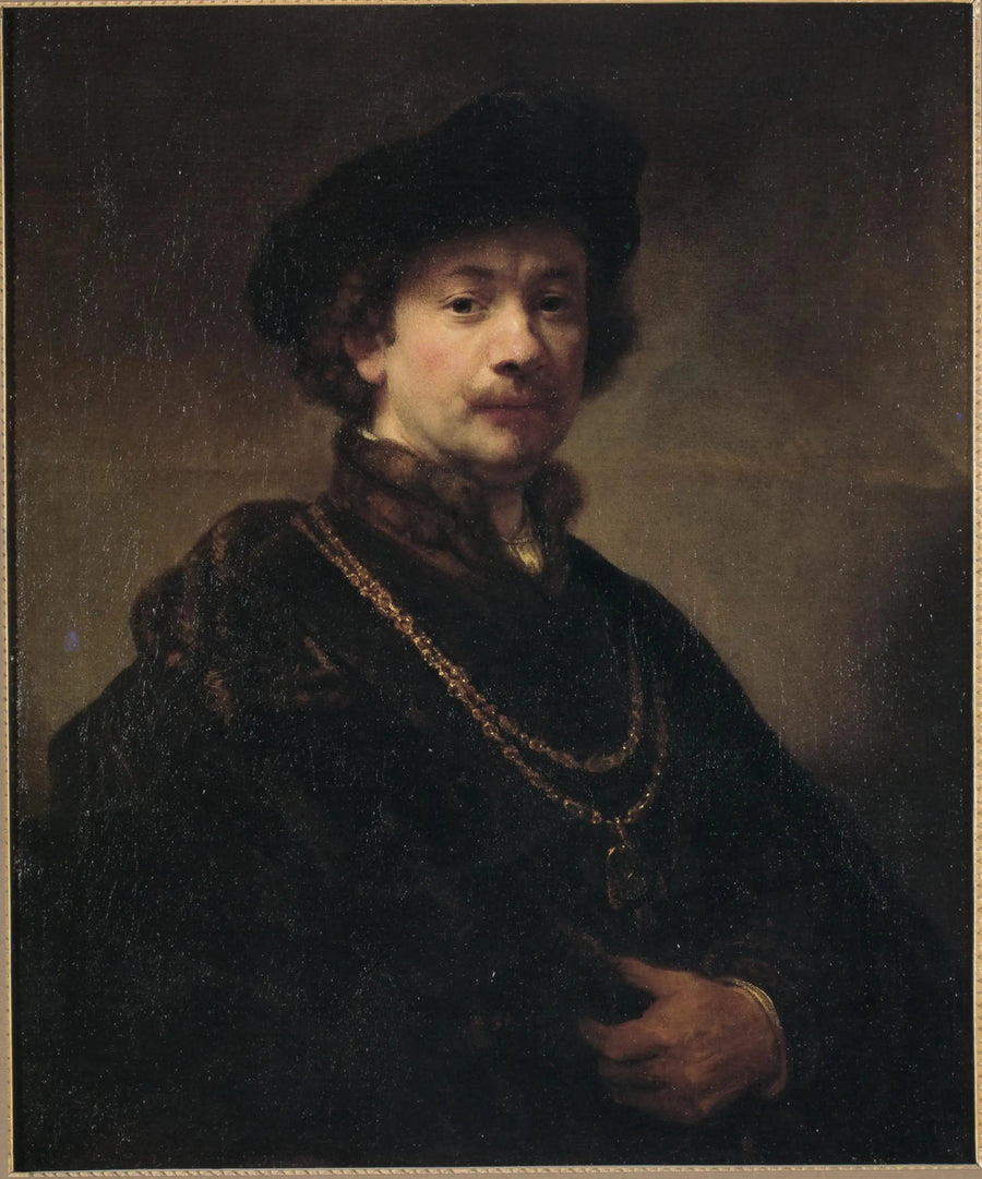 Autorretrato con un boina, una cadena de oro y una medalla - Rembrandt