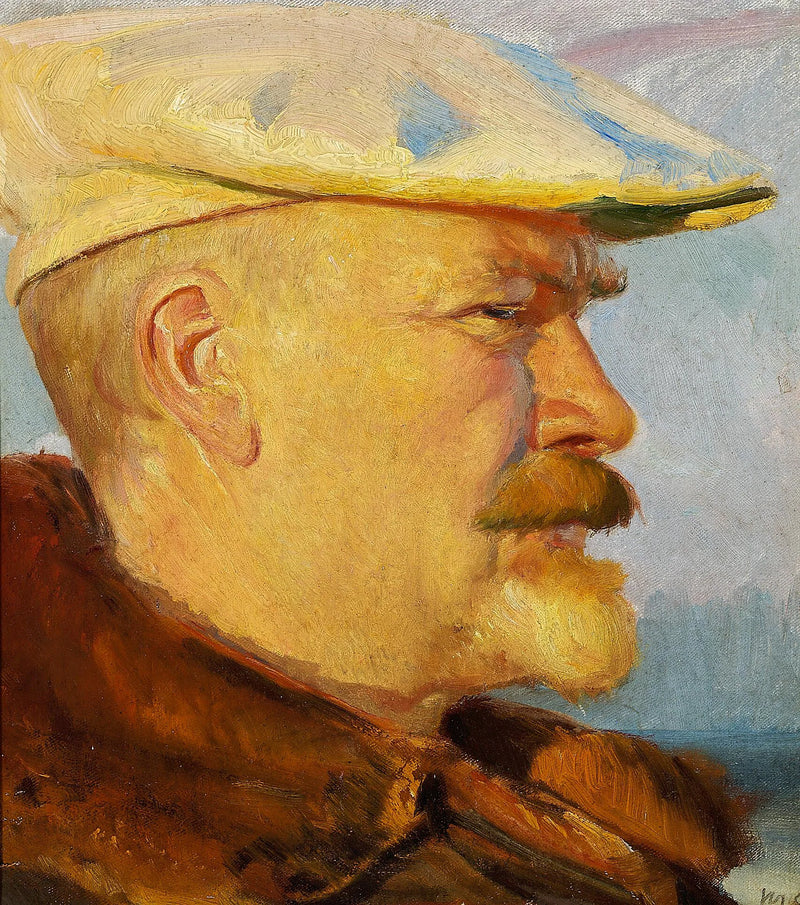 Autorretrato con gorra blanca de pintor al atardecer. - Michael Peter Ancher