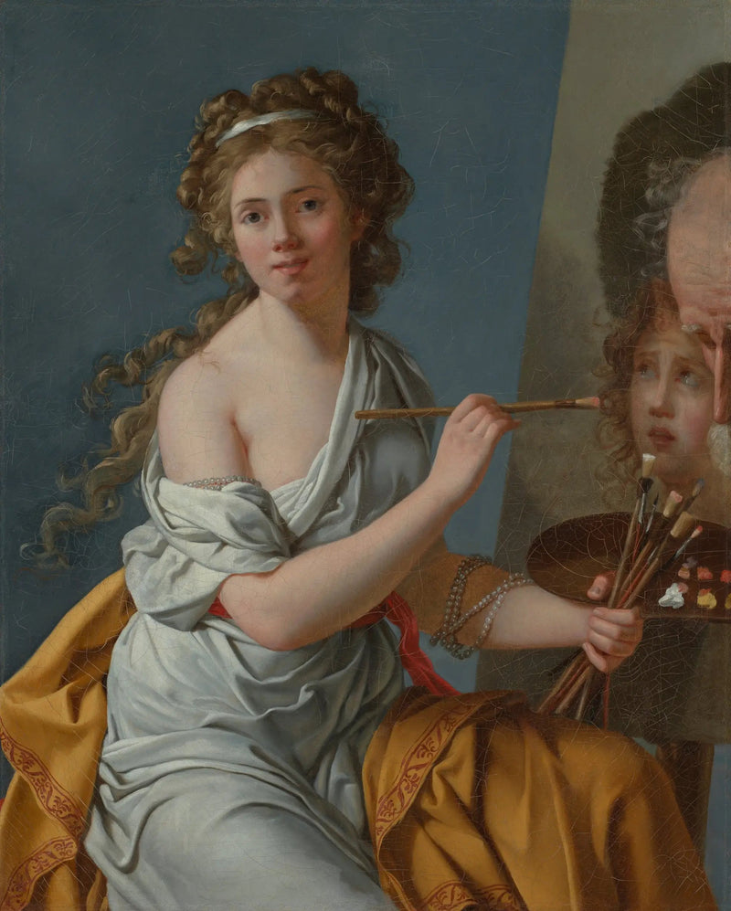 Autorretrato copiando al Bélisaire y al niño a medio cuerpo de David - Marie-Guillemine Benoist