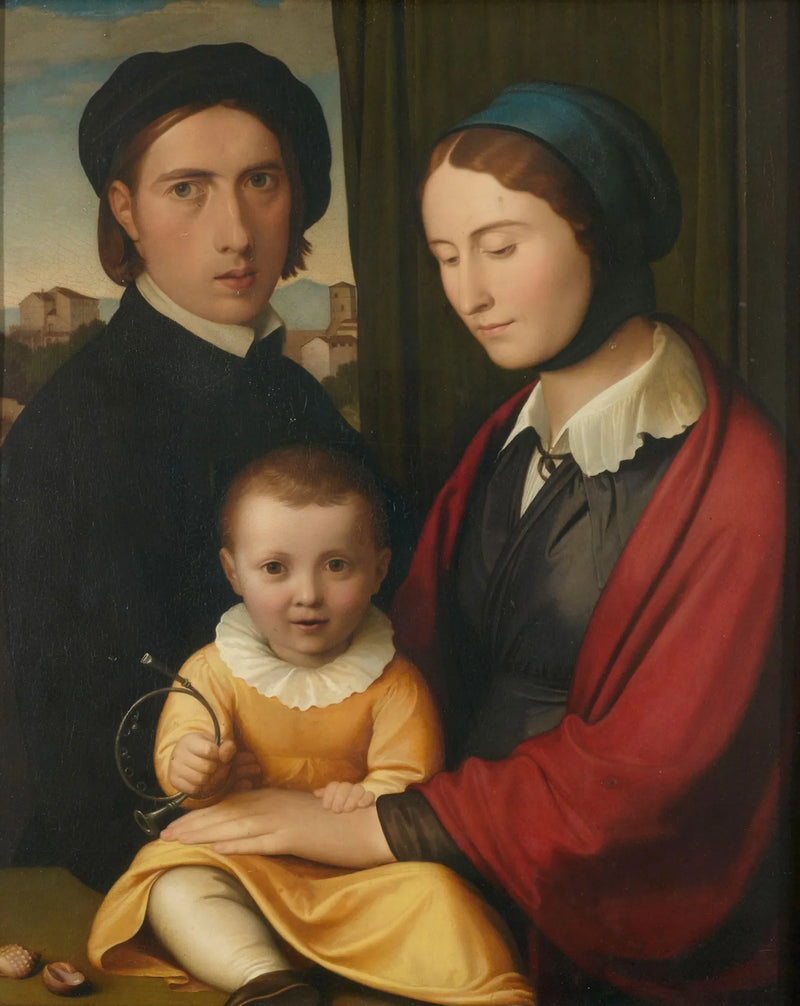 Autorretrato del artista con su esposa y su hijo Alfons - Johann Friedrich Overbeck