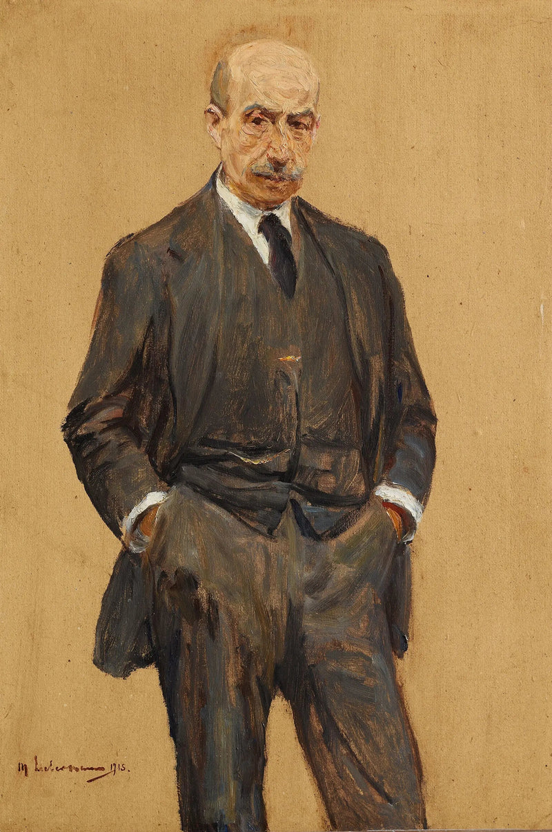 Autorretrato, de pie en tres cuartos, con las dos manos en los bolsillos del pantalón (Selbstbildnis, stehend in Dreiviertelfigur, beide Hände in den Hosentaschen) - Max Liebermann