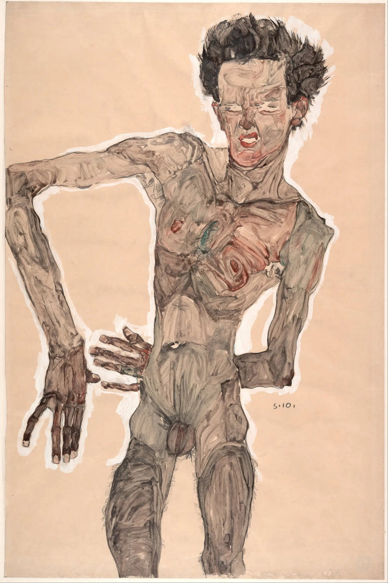 Autorretrato desnudo con mueca - Egon Schiele