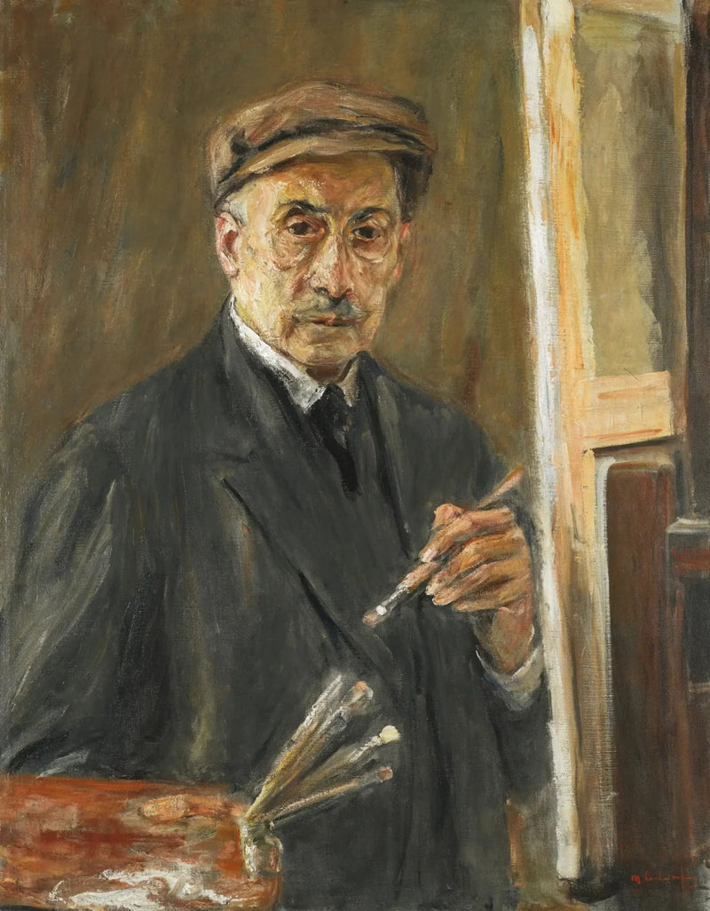 autorretrato con un abrigo sosteniendo un pincel y una paleta - Max Liebermann