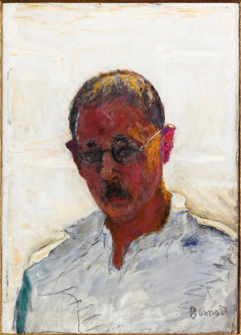 Autorretrato sobre fondo blanco, camisa de cuello abierto - Pierre Bonnard