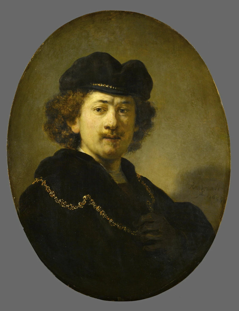 Retrato del artista con tocado y cadena de oro - Rembrandt