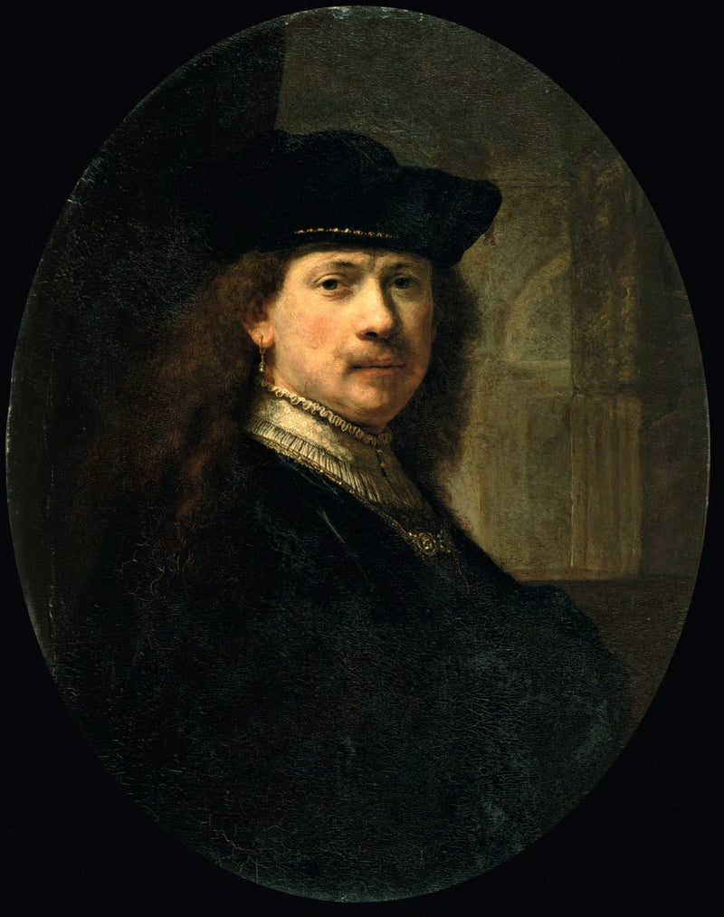Autorretrato con tocado sobre fondo de arquitectura - Rembrandt