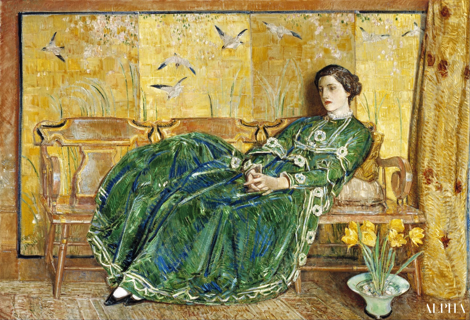 Avril : (La robe verte) - Childe Hassam - Reproductions de tableaux et peintures haut de gamme