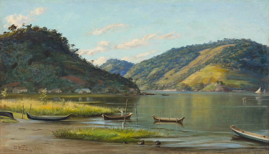 Baie avec bateaux image 1 reproduction peinte à la main