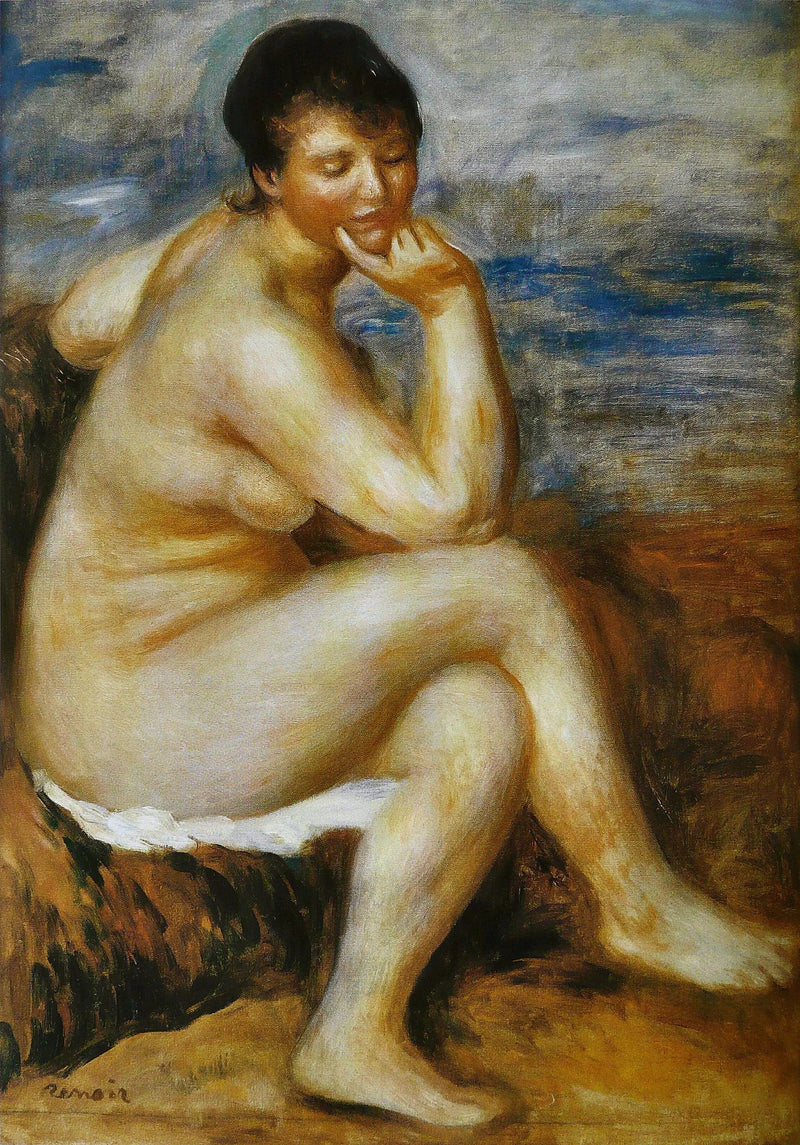 Nadadora sentada sobre una roca - Pierre-Auguste Renoir