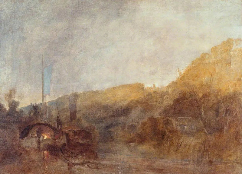 Barge en el río, atardecer - J. M. W. Turner