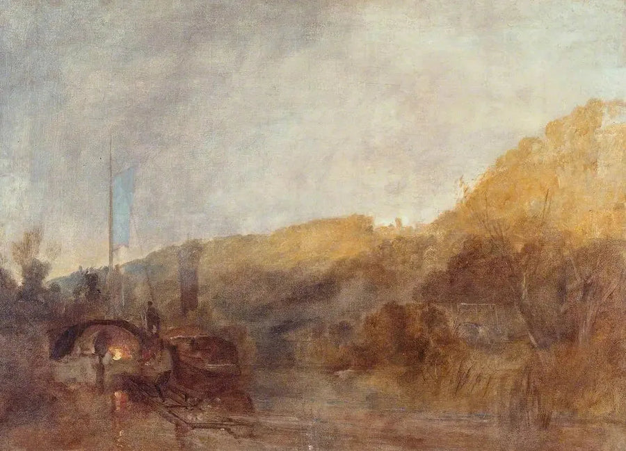 Barge en el río, atardecer - J. M. W. Turner