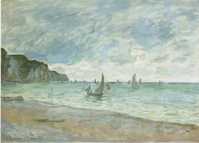 Barcas de pesca frente a la playa y los acantilados de Pourville - Claude Monet