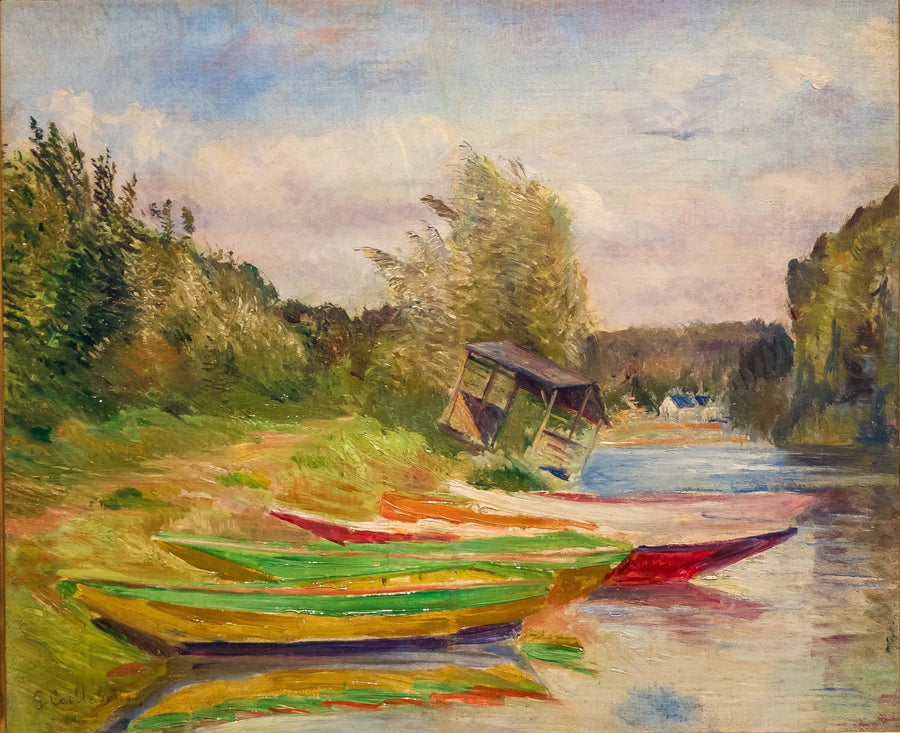Botes y cabaña, orilla del Sena - Gustave Caillebotte