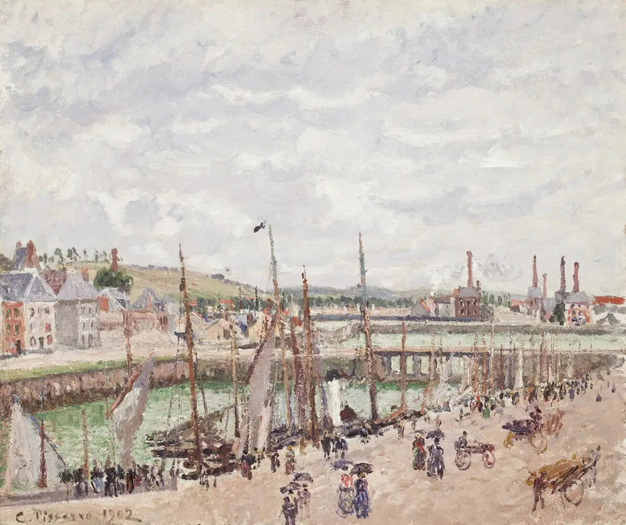 Estanques Duquesne y Berrigny en Dieppe, tiempo gris - Camille Pissarro