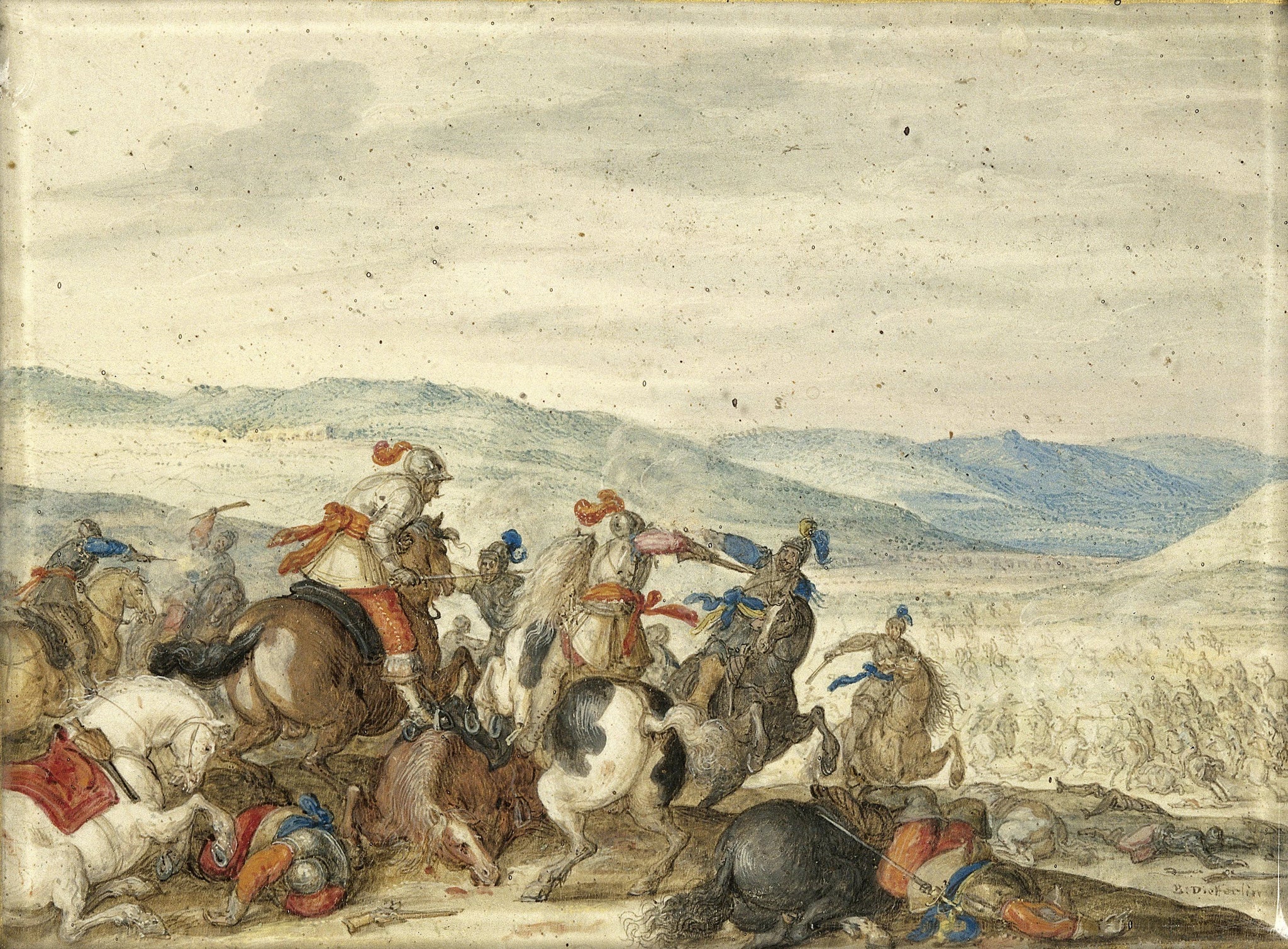 Bataille équestre dans un paysage montagneux - Bartholomäus Dietterlin