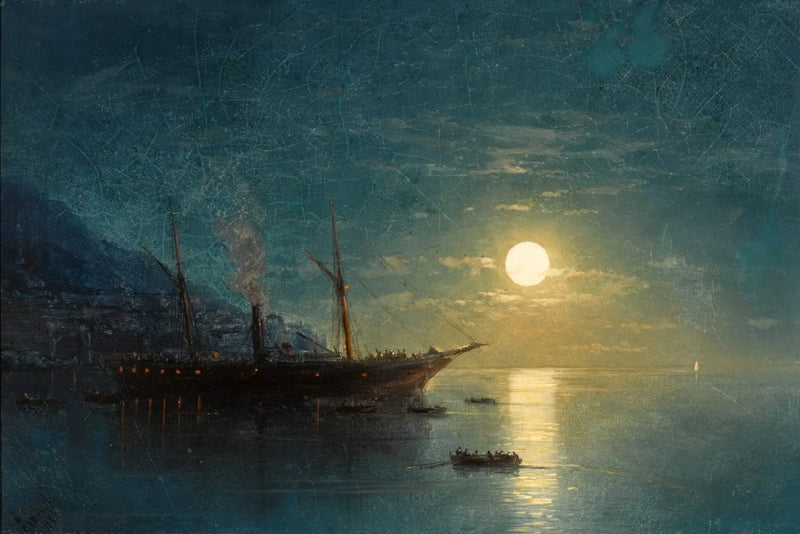 Barco de vapor en una noche de luz de la luna - Ivan Aïvazovski