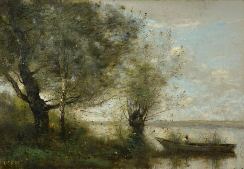 Barco cerca de un río - Jean-Baptiste Camille Corot